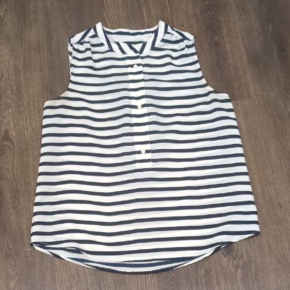J. Crew Dark Navy and White Striped Sleeveless Blouse